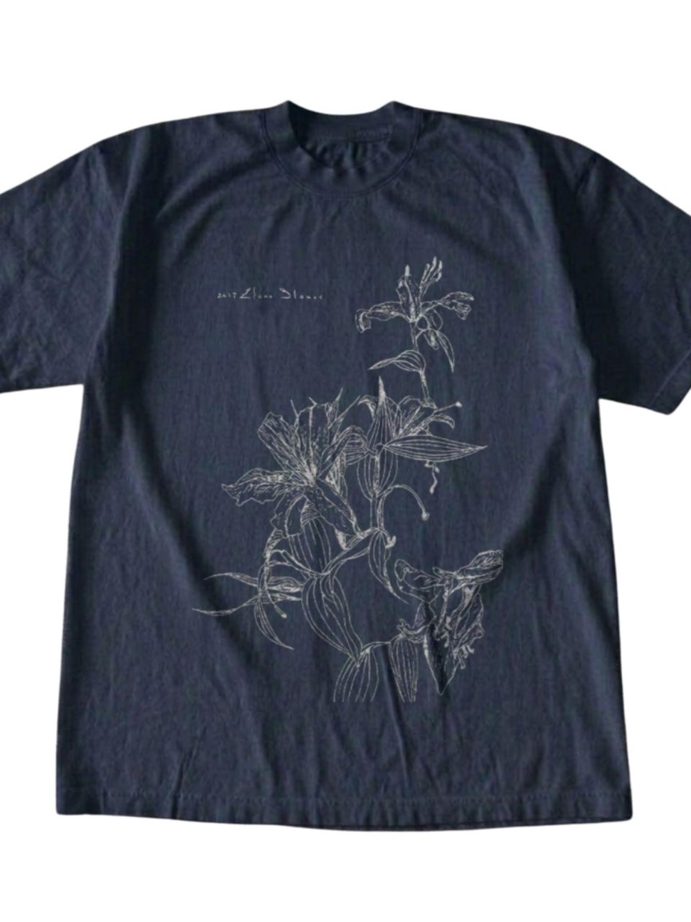 Gildan Navy Short Sleeve Tee with White Floral Sketch